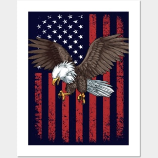 Bald Eagle Retro USA Flag Posters and Art